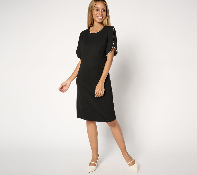 Susan Graver Regular Smart Ponte Dress with Pearl Trim — View 7
