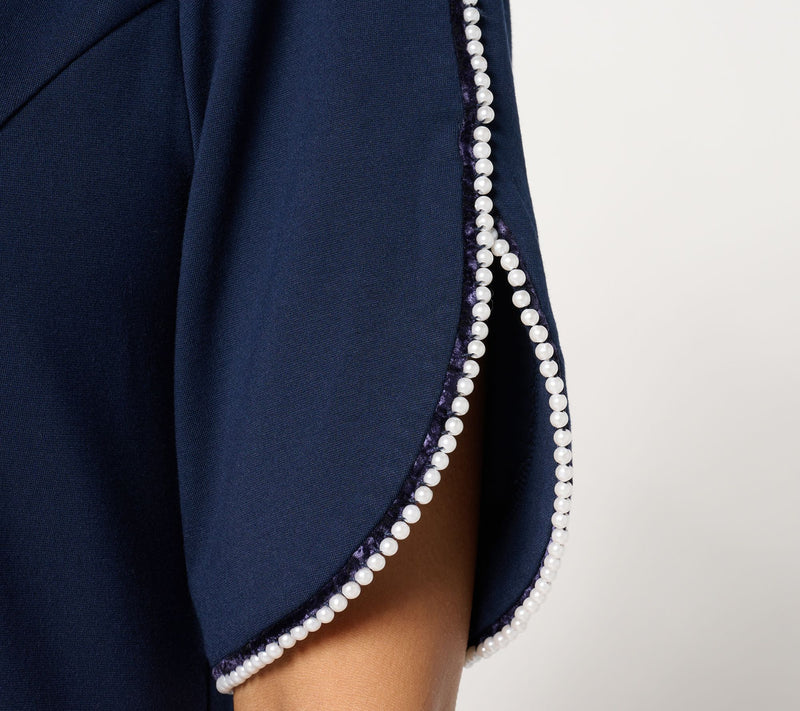Susan Graver Regular Smart Ponte Dress with Pearl Trim — View 10