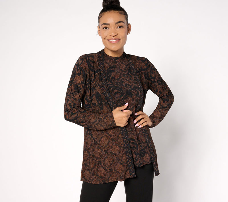 Susan Graver Regular Printed Liquid Knit Cardigan & Tank Set — View 9