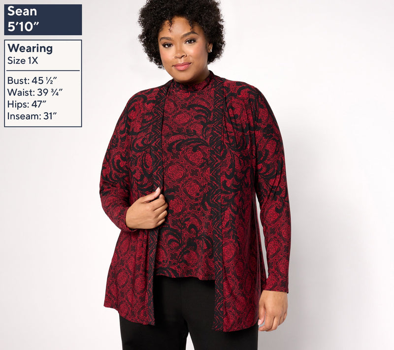 Susan Graver Petite Printed Liquid Knit Cardigan & Tank Set — View 10