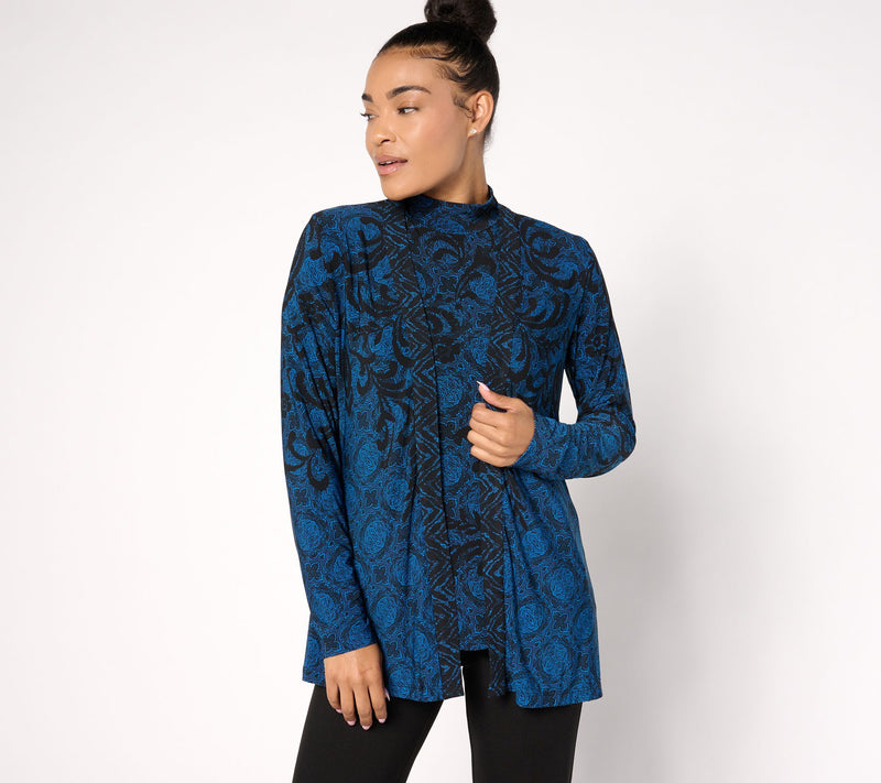 Susan Graver Petite Printed Liquid Knit Cardigan & Tank Set — View 5