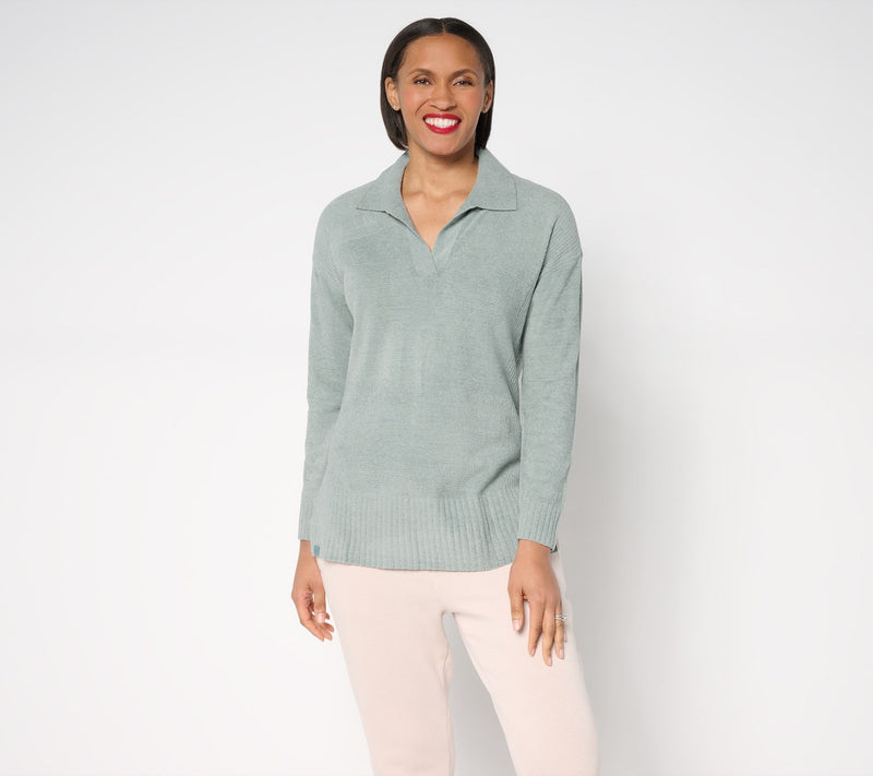 Barefoot Dreams CozyChic Ultra Lite Collared Pullover With Slits — View 9