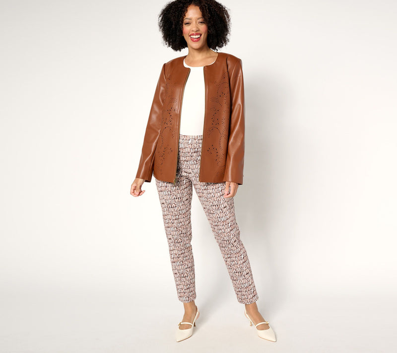 Susan Graver Regular Faux Leather Jacket with Laser Cut Detail — View 17