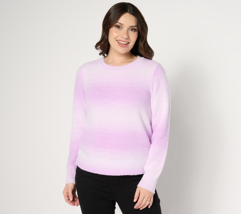 AnyBody Eyelash Yarn Long Sleeve Ombre Sweater — View 3