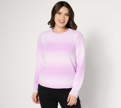 AnyBody Eyelash Yarn Long Sleeve Ombre Sweater