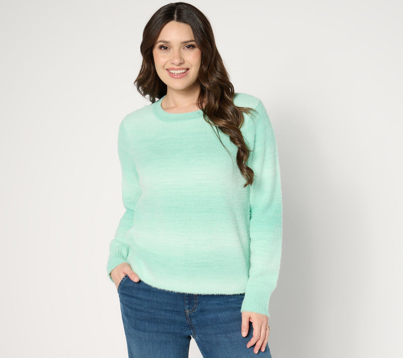 AnyBody Eyelash Yarn Long Sleeve Ombre Sweater — View 13