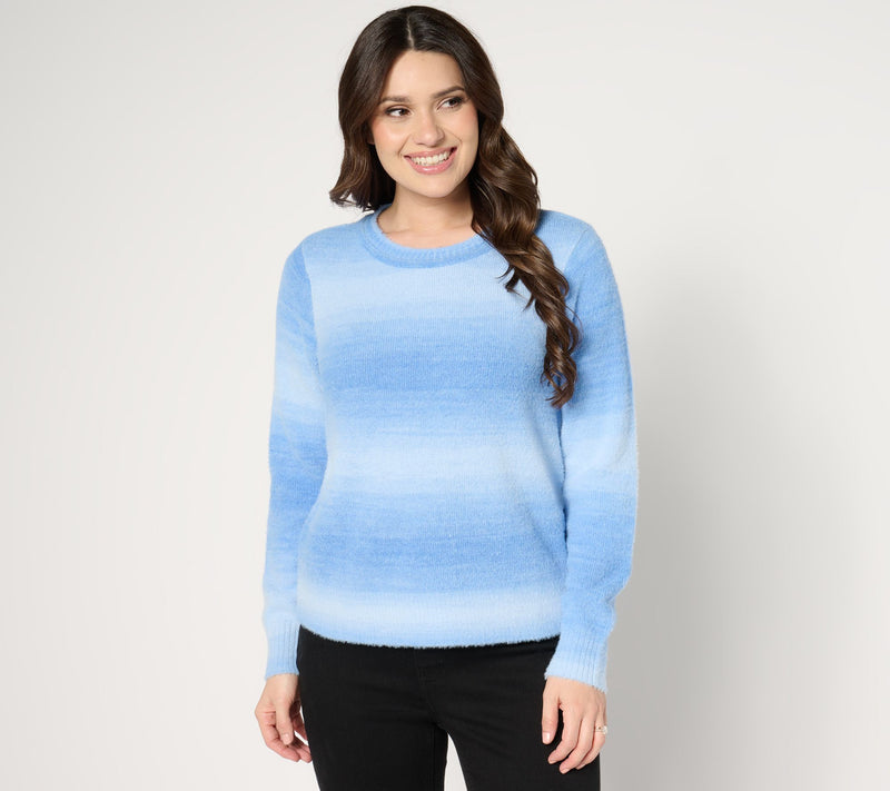 AnyBody Eyelash Yarn Long Sleeve Ombre Sweater — View 16