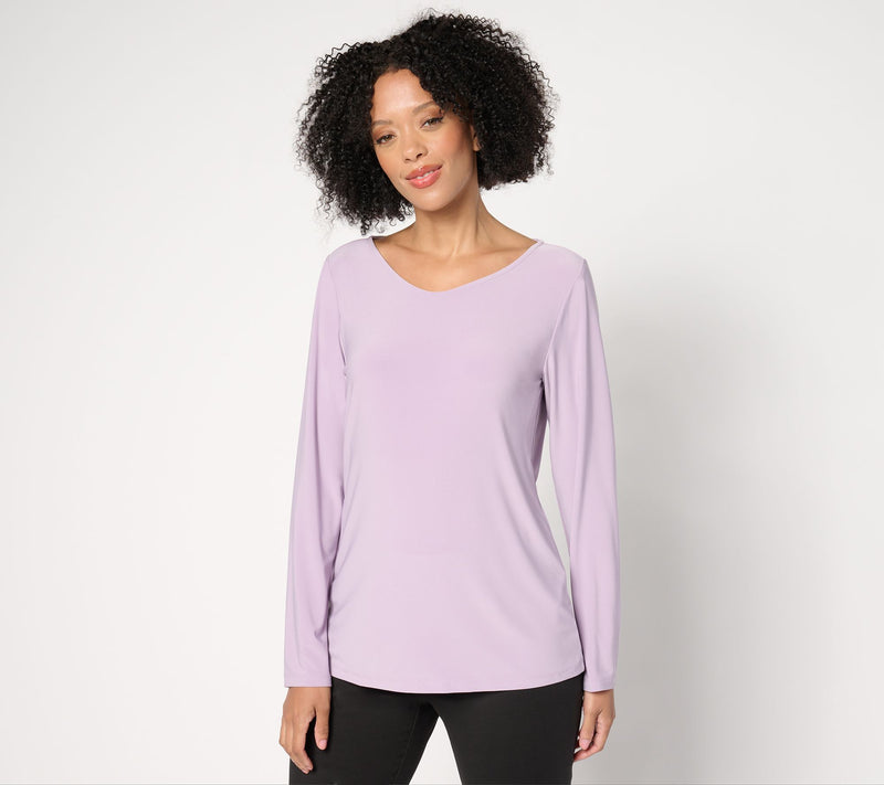 Dennis Basso Italia Knit Top with Voop Neckline — View 3