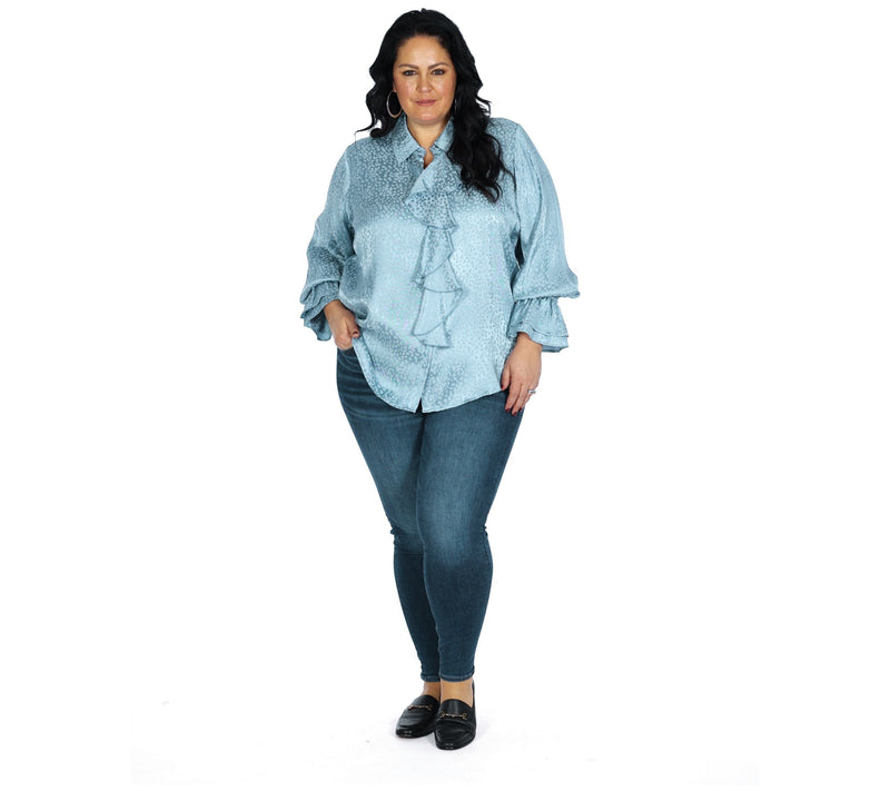 Dennis Basso Textured Jacquard Blouse with Ruffles — View 6