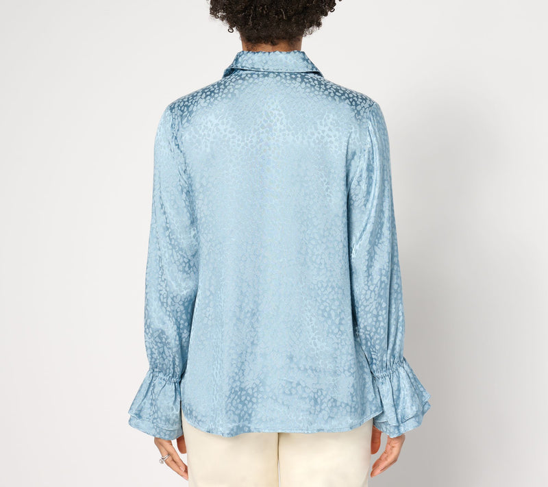 Dennis Basso Textured Jacquard Blouse with Ruffles — View 3
