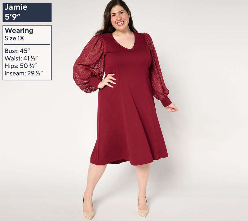 Dennis Basso Regular Ponte Dress with Metallic Accent Sleeves — View 6