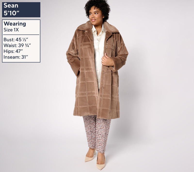 Dennis Basso Regular Sculpted Plaid Faux Fur Coat — View 8