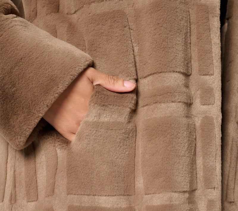 Dennis Basso Regular Sculpted Plaid Faux Fur Coat — View 11