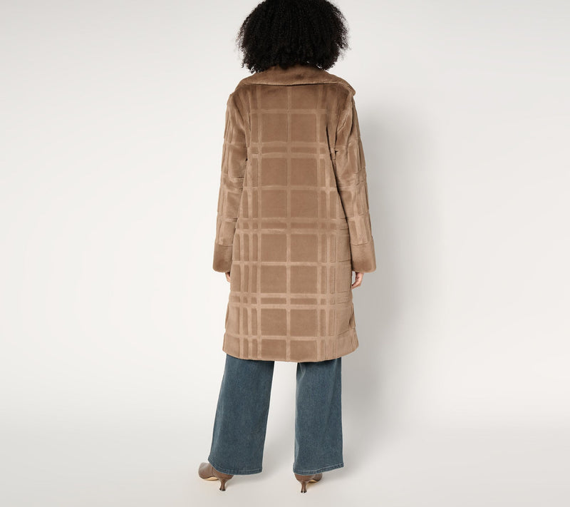 Dennis Basso Regular Sculpted Plaid Faux Fur Coat — View 10