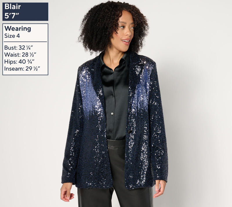 Dennis Basso Sequin Blazer with Ombre Detail at Shoulder — View 7