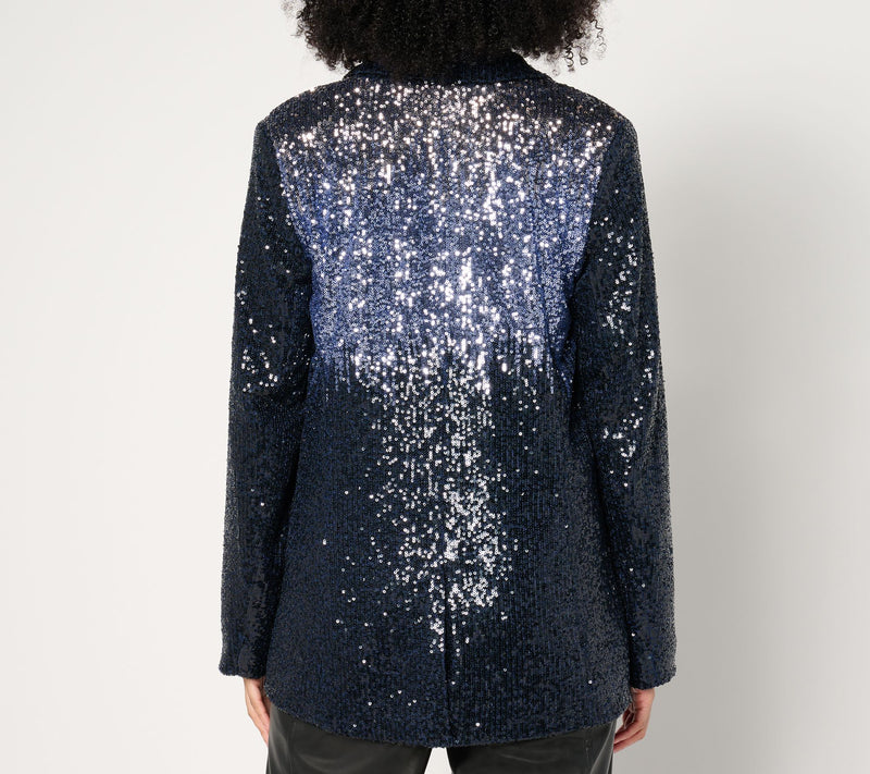 Dennis Basso Sequin Blazer with Ombre Detail at Shoulder — View 8