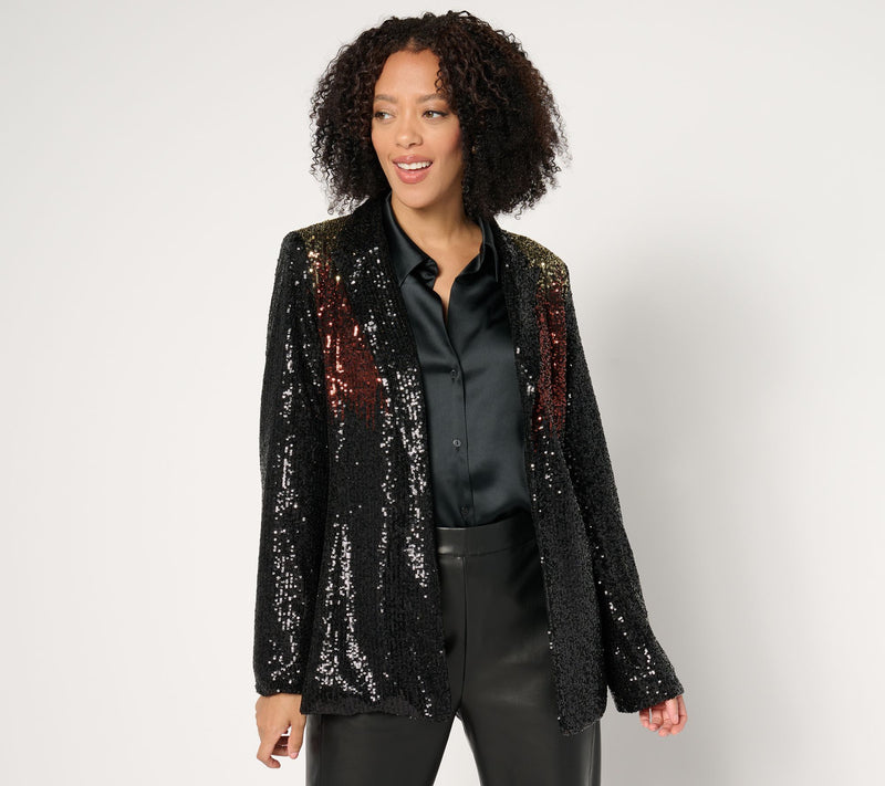 Dennis Basso Sequin Blazer with Ombre Detail at Shoulder — View 5