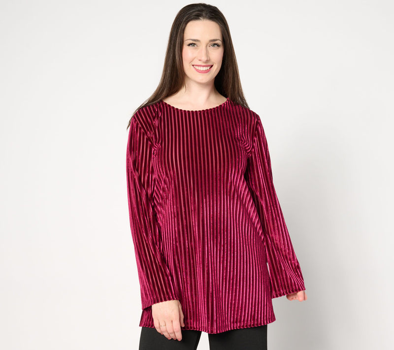 Dennis Basso Striped Stretch Velvet Tunic w/ Bell Sleeves — Main view