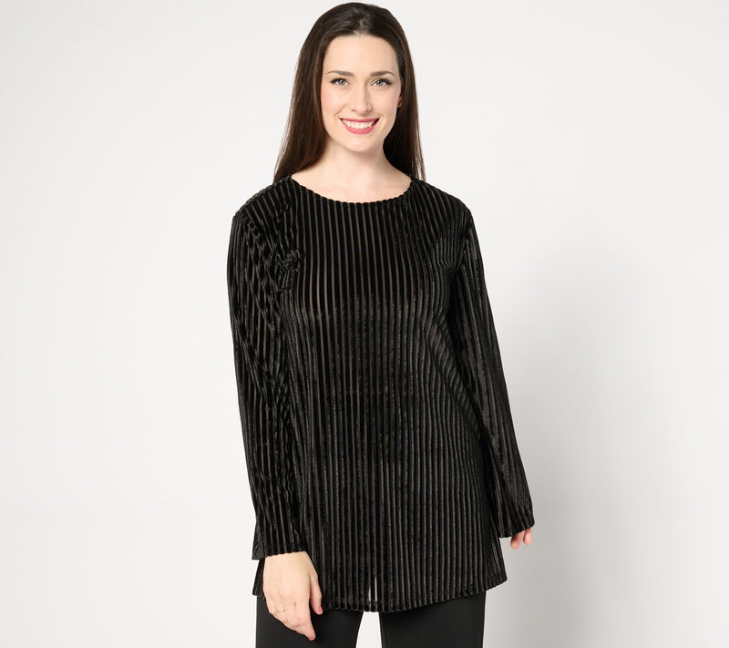 Dennis Basso Striped Stretch Velvet Tunic w/ Bell Sleeves — View 7