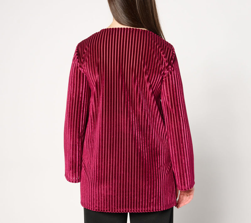 Dennis Basso Striped Stretch Velvet Tunic w/ Bell Sleeves — View 9