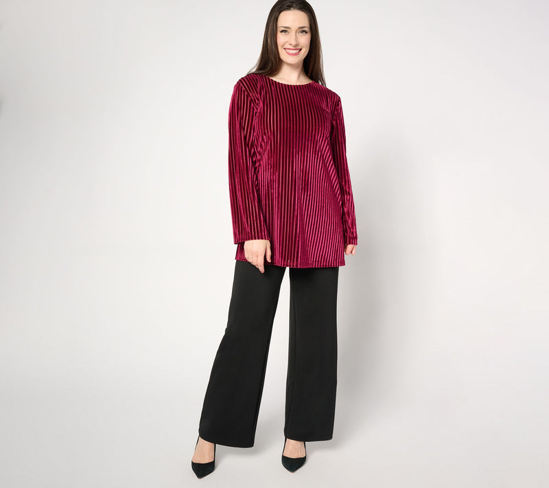 Dennis Basso Striped Stretch Velvet Tunic w/ Bell Sleeves — View 10