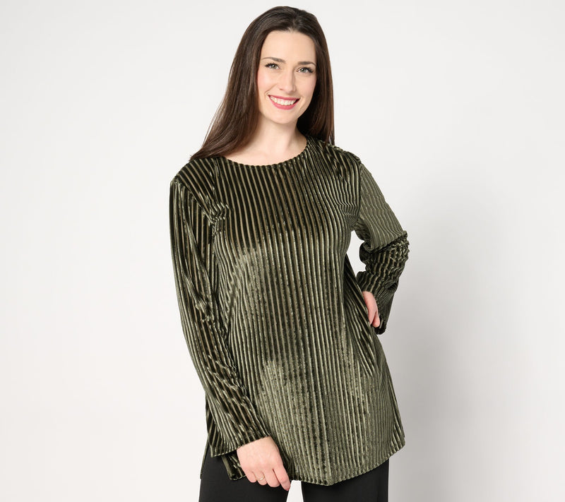 Dennis Basso Striped Stretch Velvet Tunic w/ Bell Sleeves — View 5