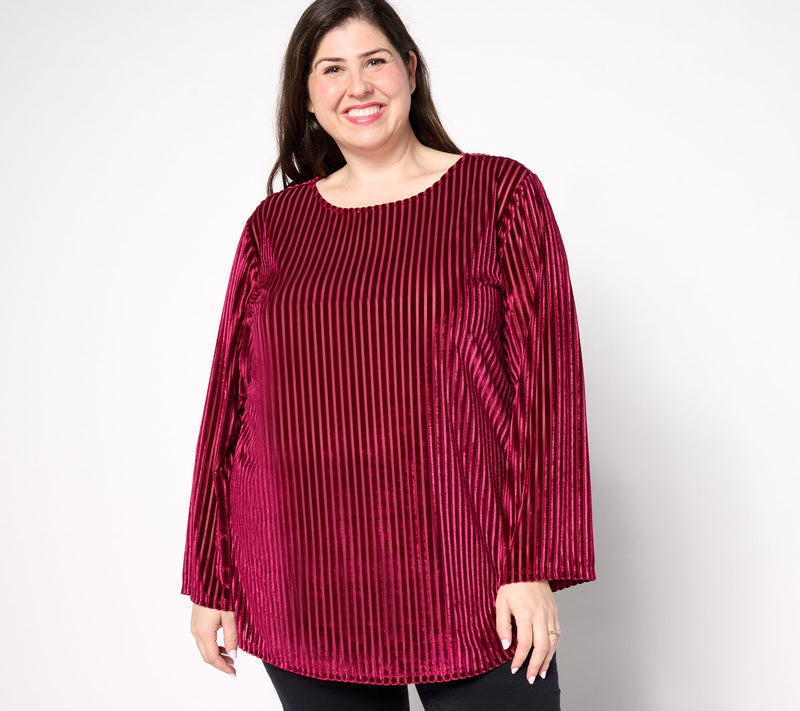 Dennis Basso Striped Stretch Velvet Tunic w/ Bell Sleeves — View 8