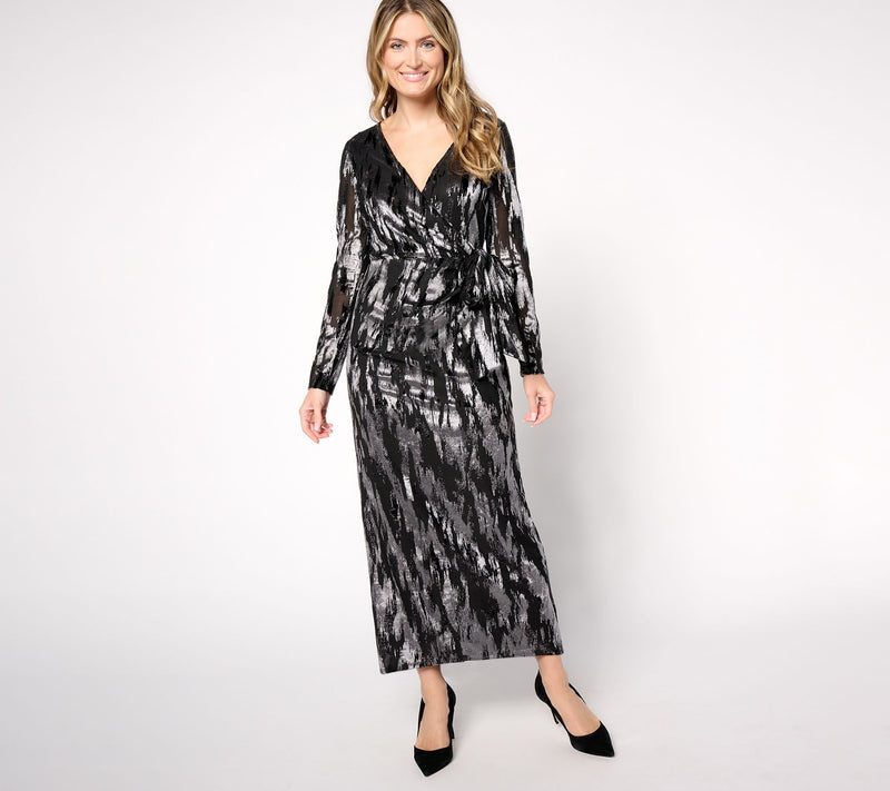 Dennis Basso Regular Stretch Burnout Evening Gown — View 7