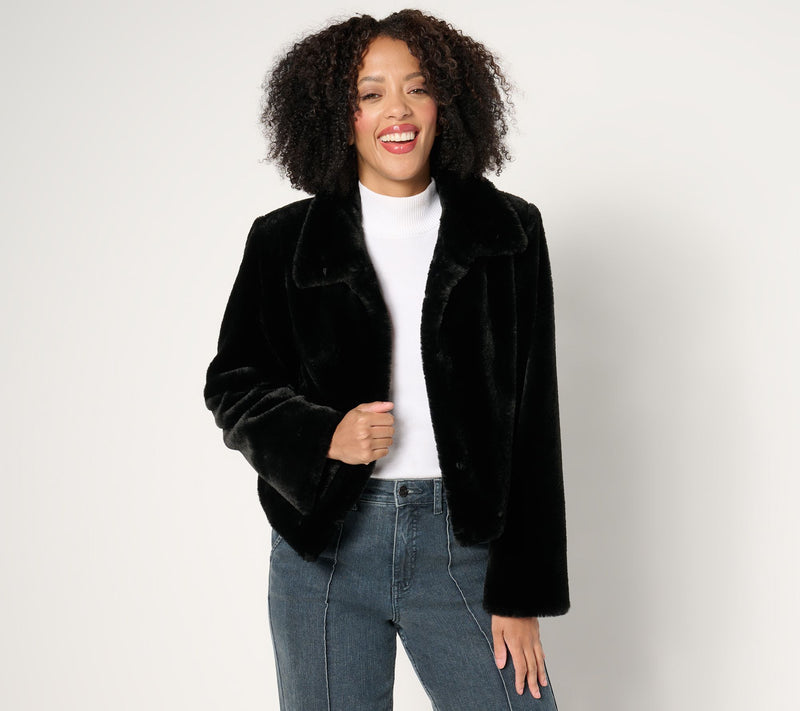 Dennis Basso Faux-Fur Cropped Jacket w/ Convertible Collar — View 7