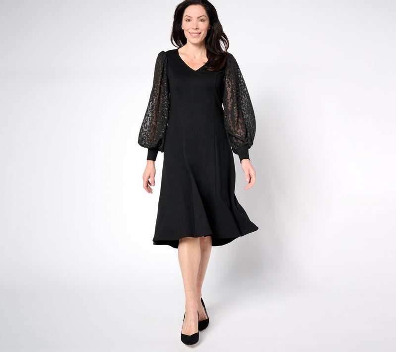 Dennis Basso Petite Ponte Dress with Metallic Accent Sleeves — View 5