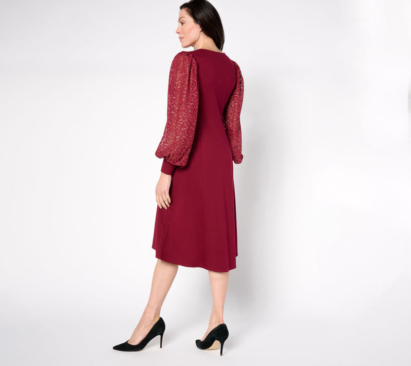 Dennis Basso Petite Ponte Dress with Metallic Accent Sleeves — View 8