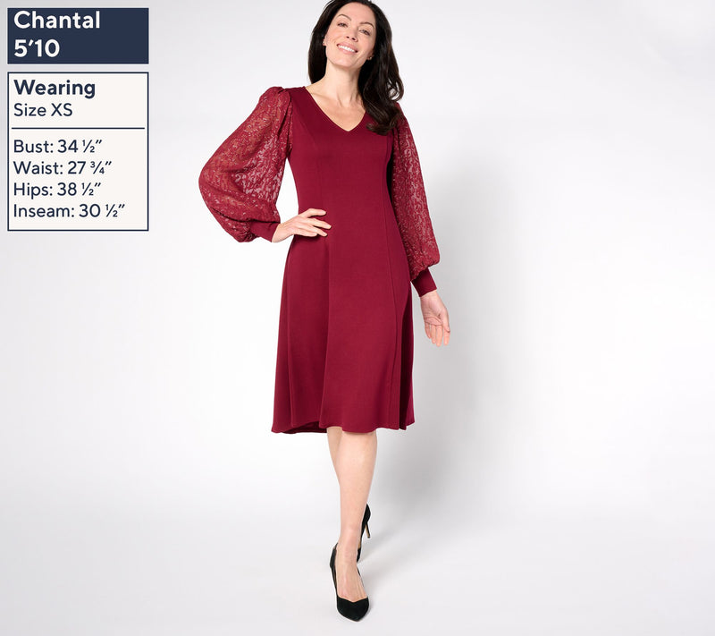 Dennis Basso Petite Ponte Dress with Metallic Accent Sleeves — View 7
