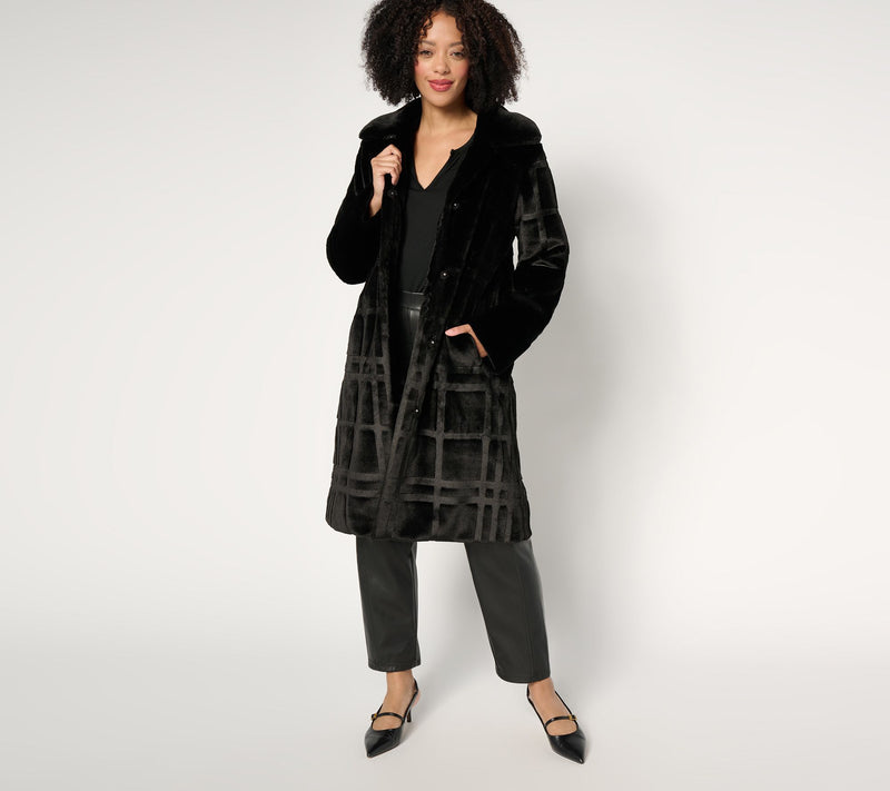 Dennis Basso Petite Sculpted Plaid Faux Fur Coat — View 3