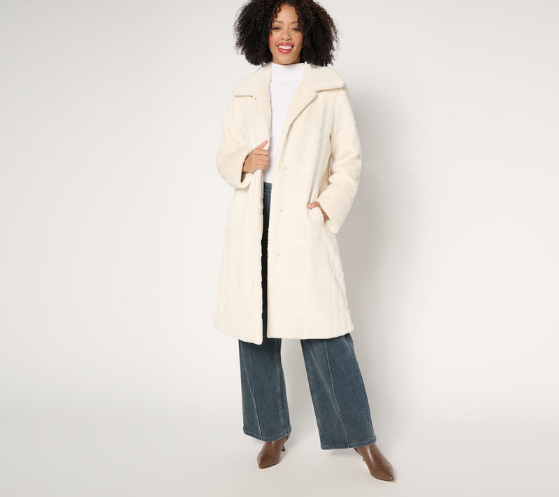 Dennis Basso Petite Sculpted Plaid Faux Fur Coat — View 7