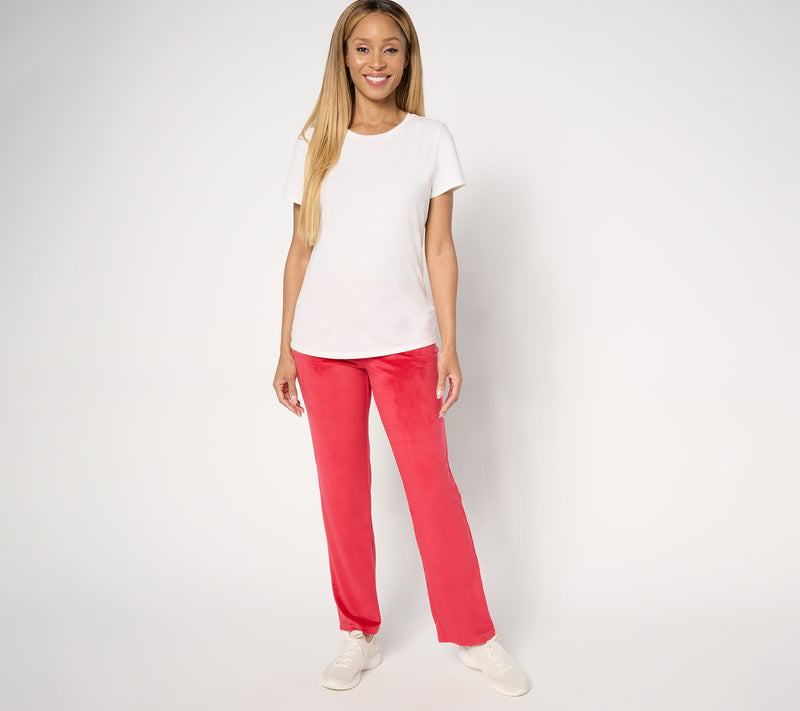 Quacker Factory Regular Flat Waistband Velour Straight Leg Pants — View 10