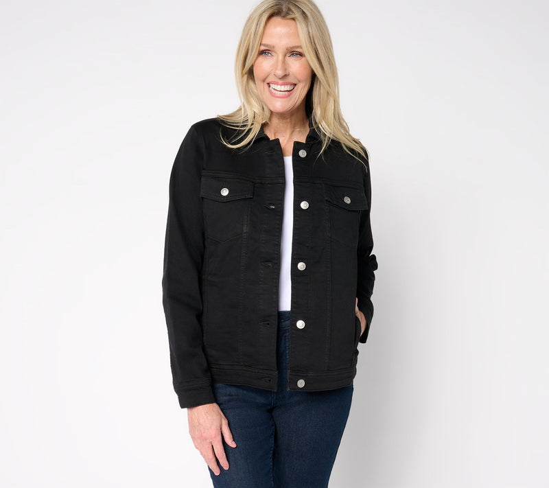 Denim & Co. Printed or Solid Comfy Knit Denim Jacket — View 11