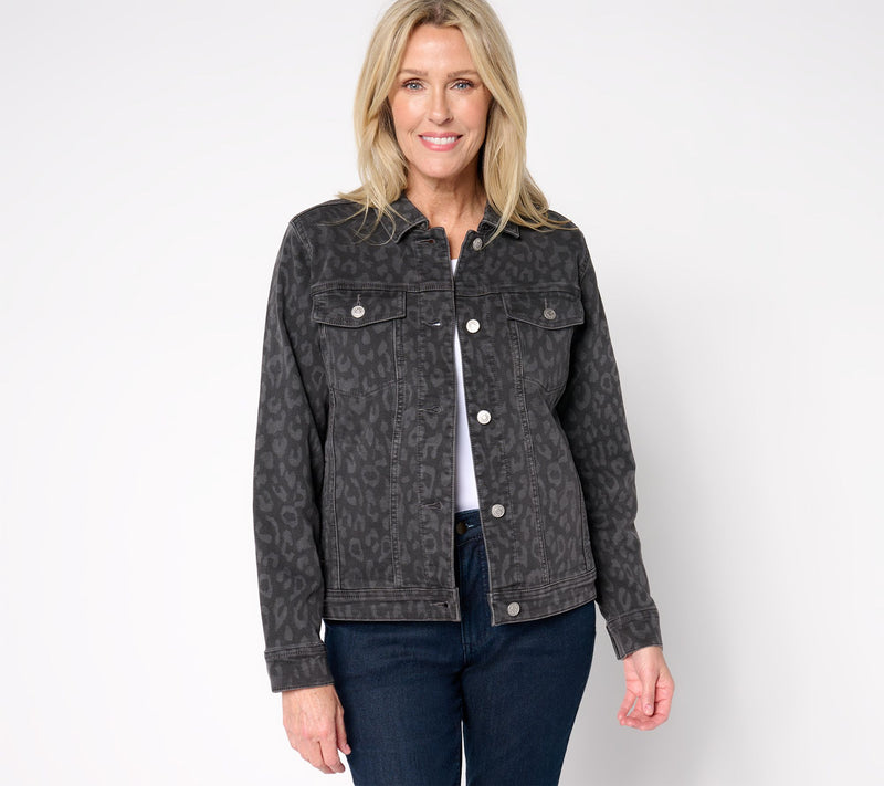 Denim & Co. Printed or Solid Comfy Knit Denim Jacket — View 9