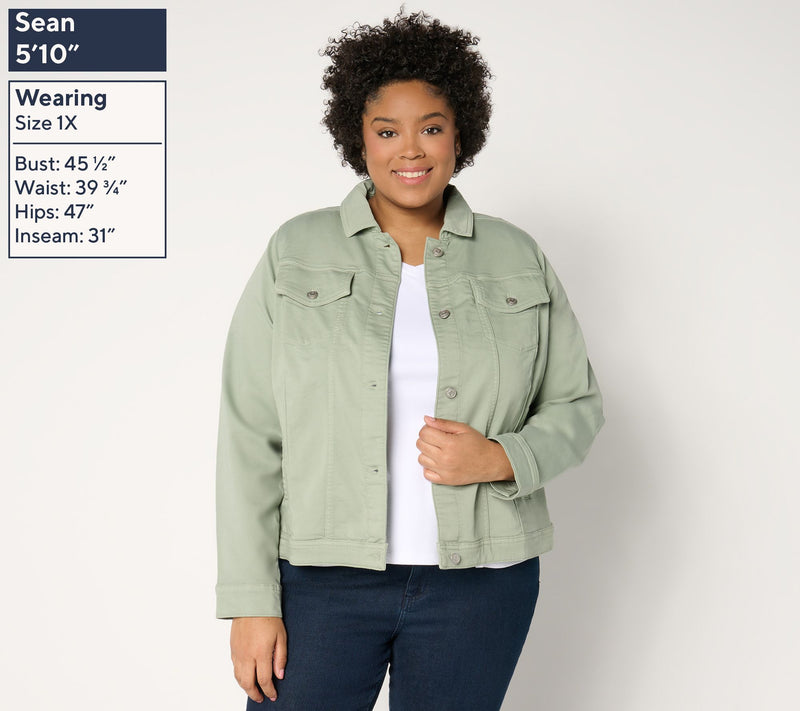 Denim & Co. Printed or Solid Comfy Knit Denim Jacket — View 12