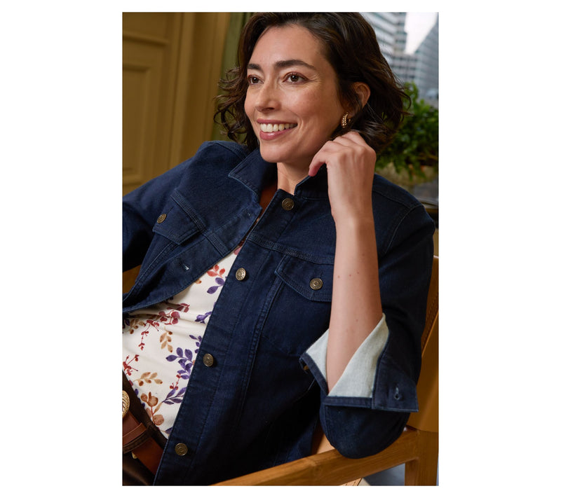 Denim & Co. Printed or Solid Comfy Knit Denim Jacket — View 17