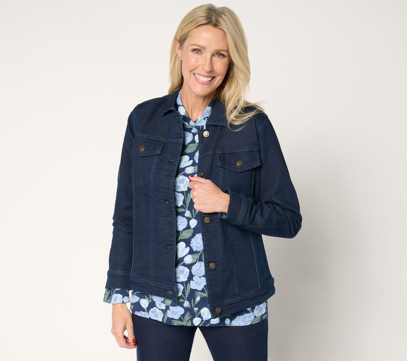 Denim & Co. Printed or Solid Comfy Knit Denim Jacket — Main view