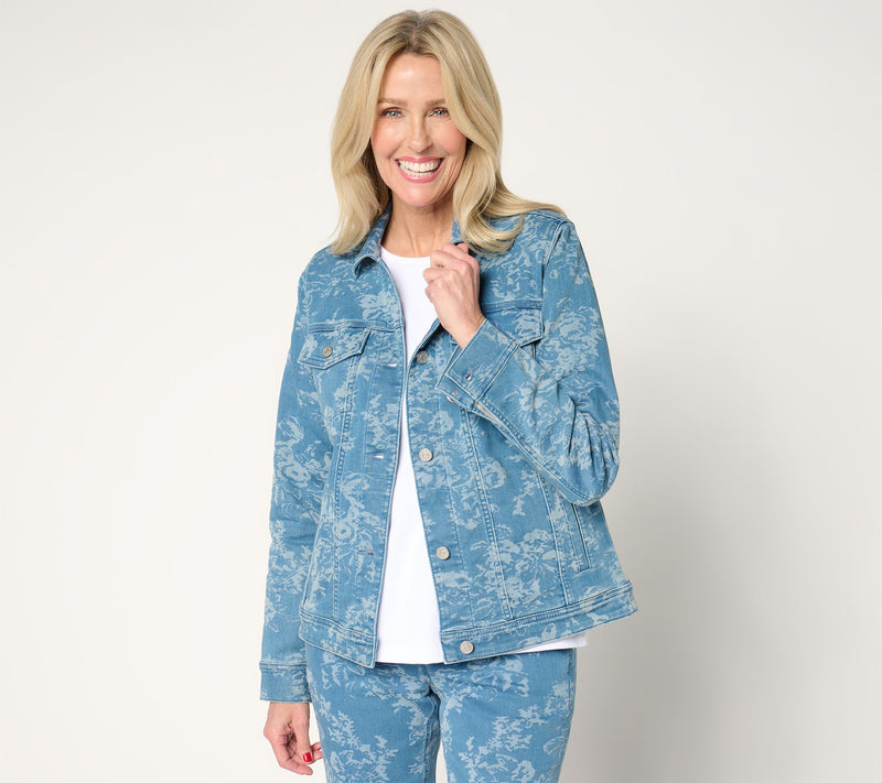Denim & Co. Printed or Solid Comfy Knit Denim Jacket — View 7