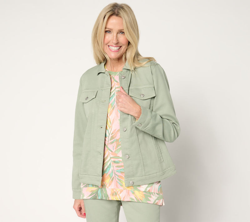 Denim & Co. Printed or Solid Comfy Knit Denim Jacket — View 5