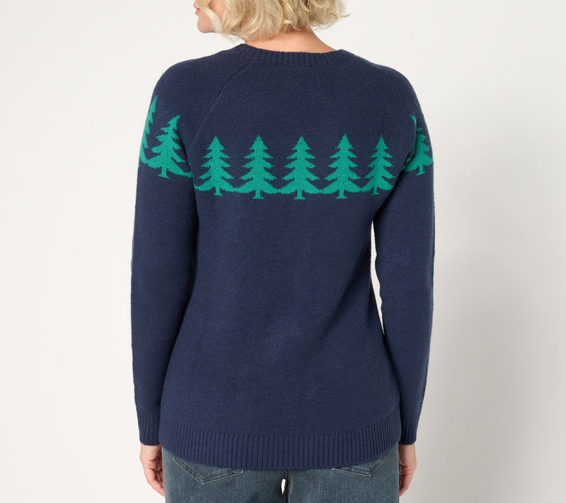 Denim & Co. Embellished Tree Crew Neck Sweater — View 8