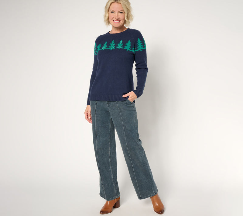 Denim & Co. Embellished Tree Crew Neck Sweater — View 9