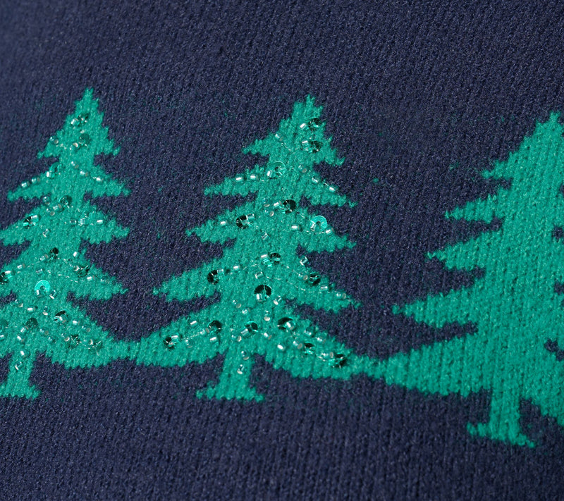 Denim & Co. Embellished Tree Crew Neck Sweater — View 10