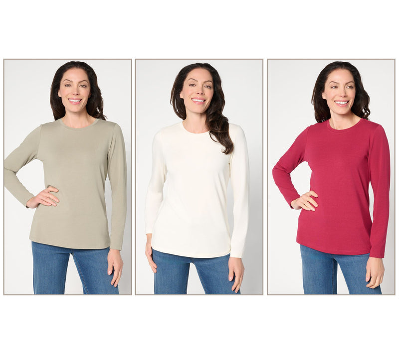 Denim & Co. Essentials So Soft Jersey 3-Pack Crew Neck Tops — View 22