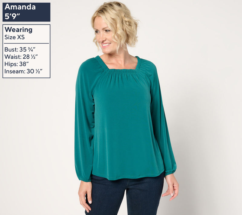 Denim & Co. Signature Shirred Square Neck Knit Top — View 9