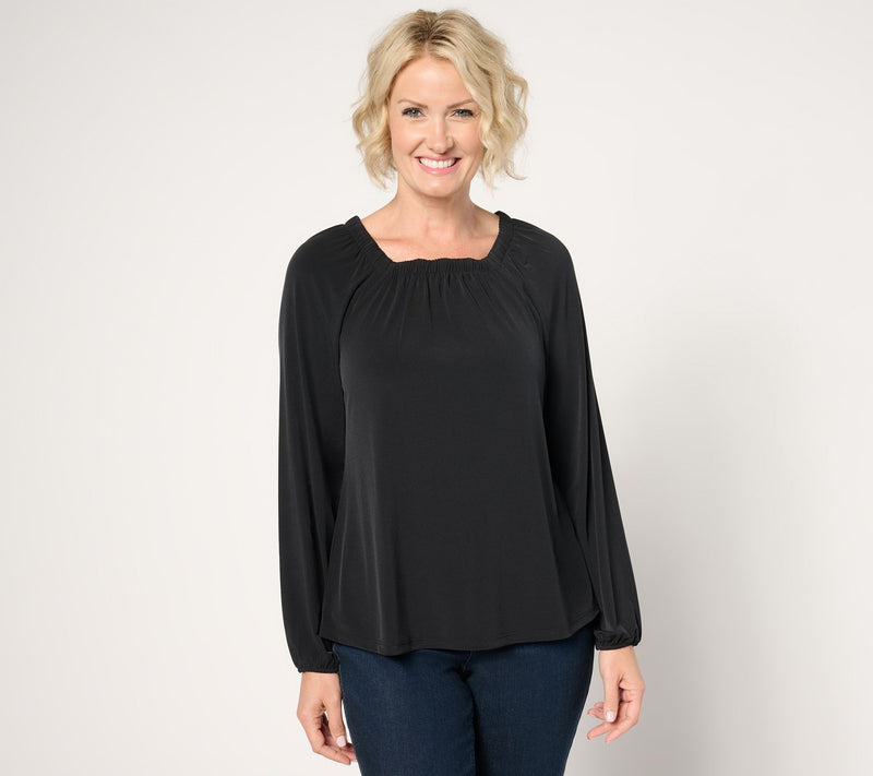 Denim & Co. Signature Shirred Square Neck Knit Top — View 7