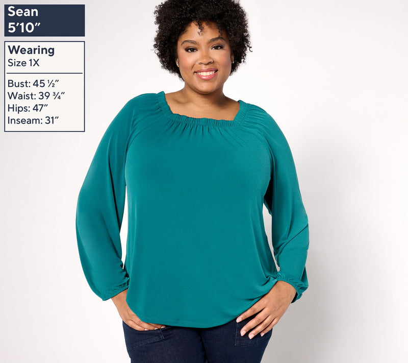 Denim & Co. Signature Shirred Square Neck Knit Top — View 8