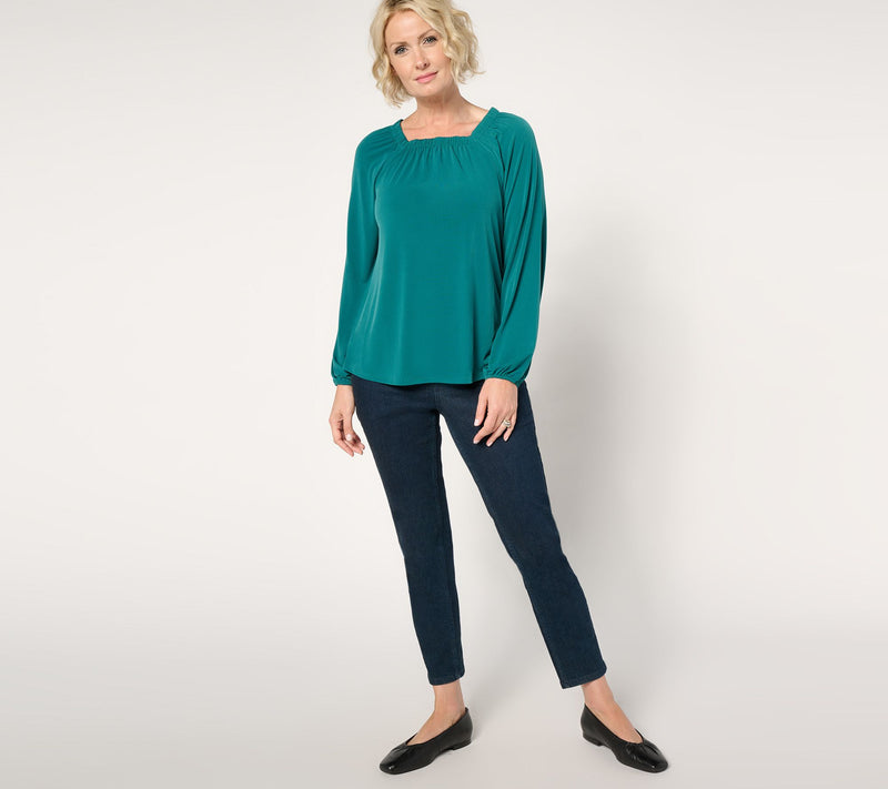Denim & Co. Signature Shirred Square Neck Knit Top — View 11